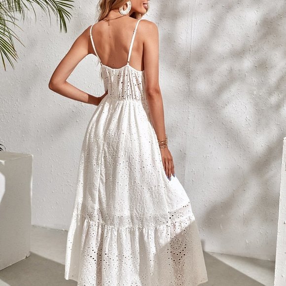 White Preppy womens Ruffle Hem Schiffy Cami Dress - Picture 2 of 6